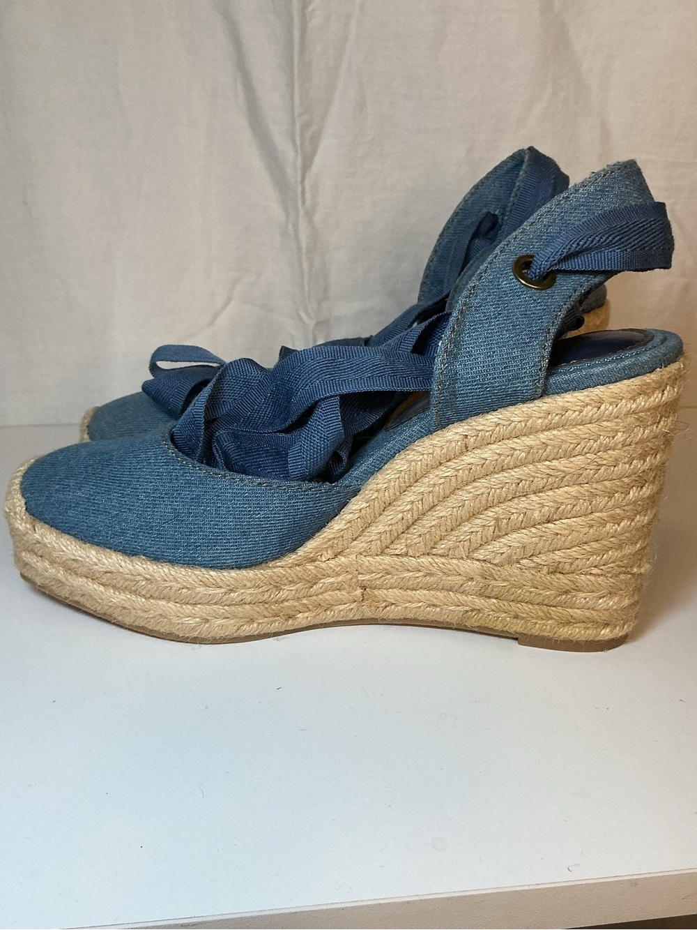 Denim Blue Wedge Espadrille Sandals - Women - Picture 10 of 12